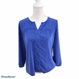 J. Crew Womans Sz S Top Blue V neck w center strip
